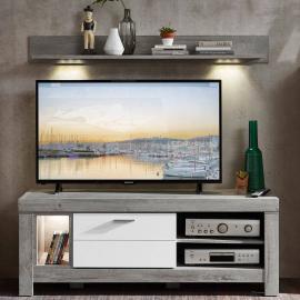 TV-Lowboard und Wandboard inkl. LED GRONAU-55 in weiß matt und Haveleiche Nb. BxHxT 150x139x47cm